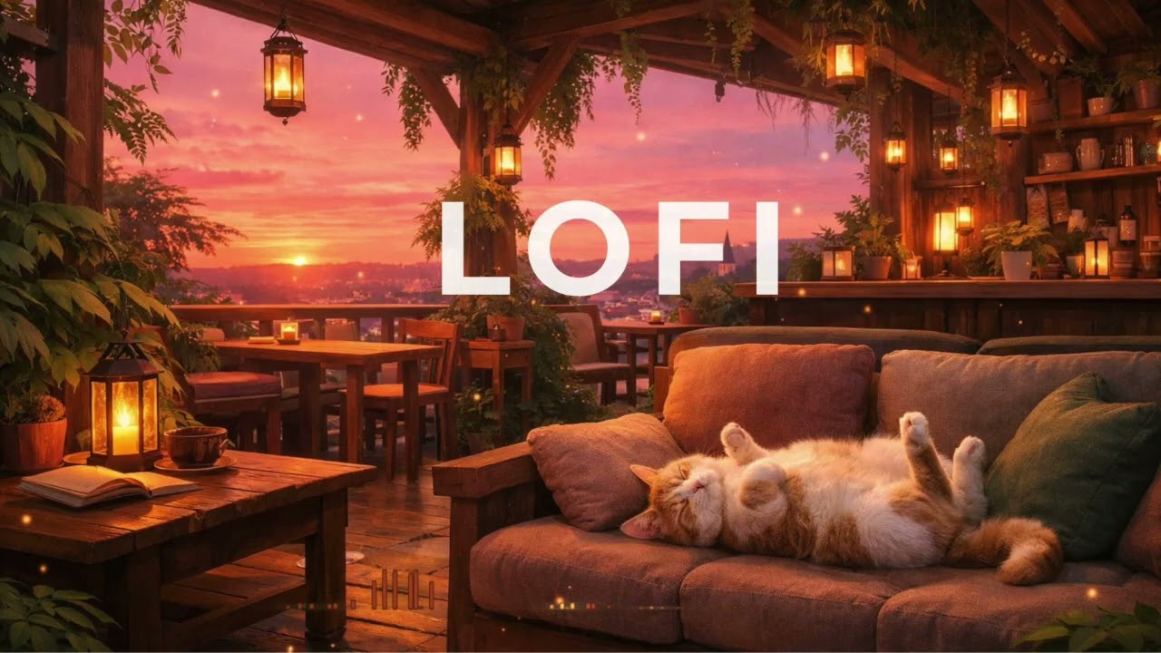 Cozy Sunset LoFi ☕️ Radio Noise | Relaxing Cafe Music for Study & Sleep | Soft Mallet Beats