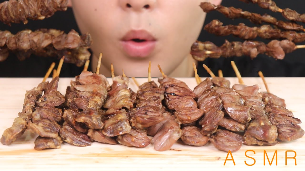 ASMR * Chicken heart skewers (Korean Spicy Sauce Buldak)EATING SOUND MUKBANG 먹방 염통(불닭소스)