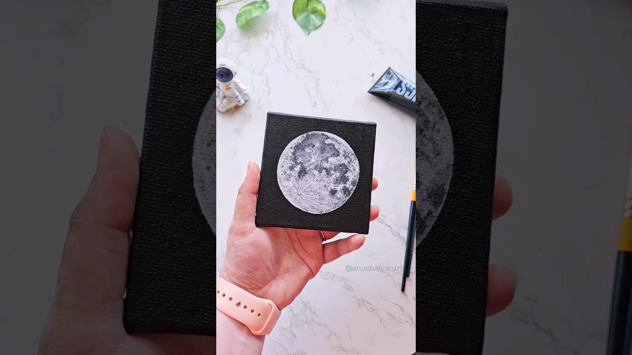 Easy realistic Moon painting with Acrylics🌙 #moonpainting #acrylicpainting #acrylicart #easyartideas