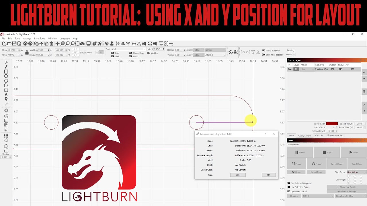 Учебное пособие по LightBurn: использование координат X и Y для макетов
