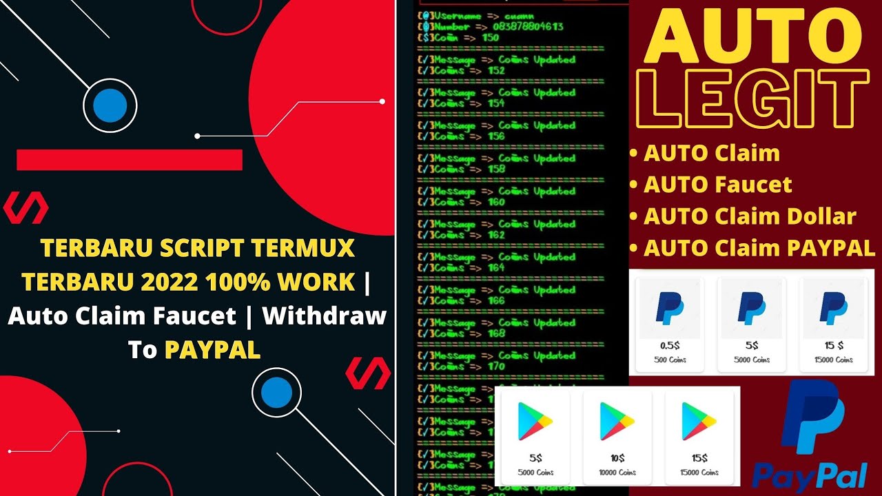 TERBARU SCRIPT TERMUX 2022 | 100% Work - Auto Claim Faucet Withdraw PAYPAL