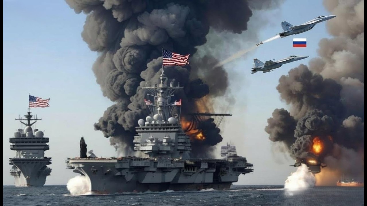 US aircraft carrier carrying 7000 tons of bombs was destroyed by Russian Sukhoi Su-57 aircraft.