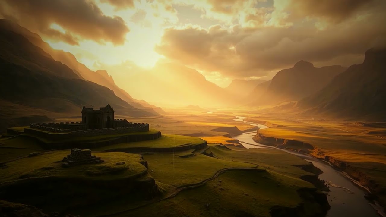 Medieval fantasy landscape | sunset over old ruins 🌿