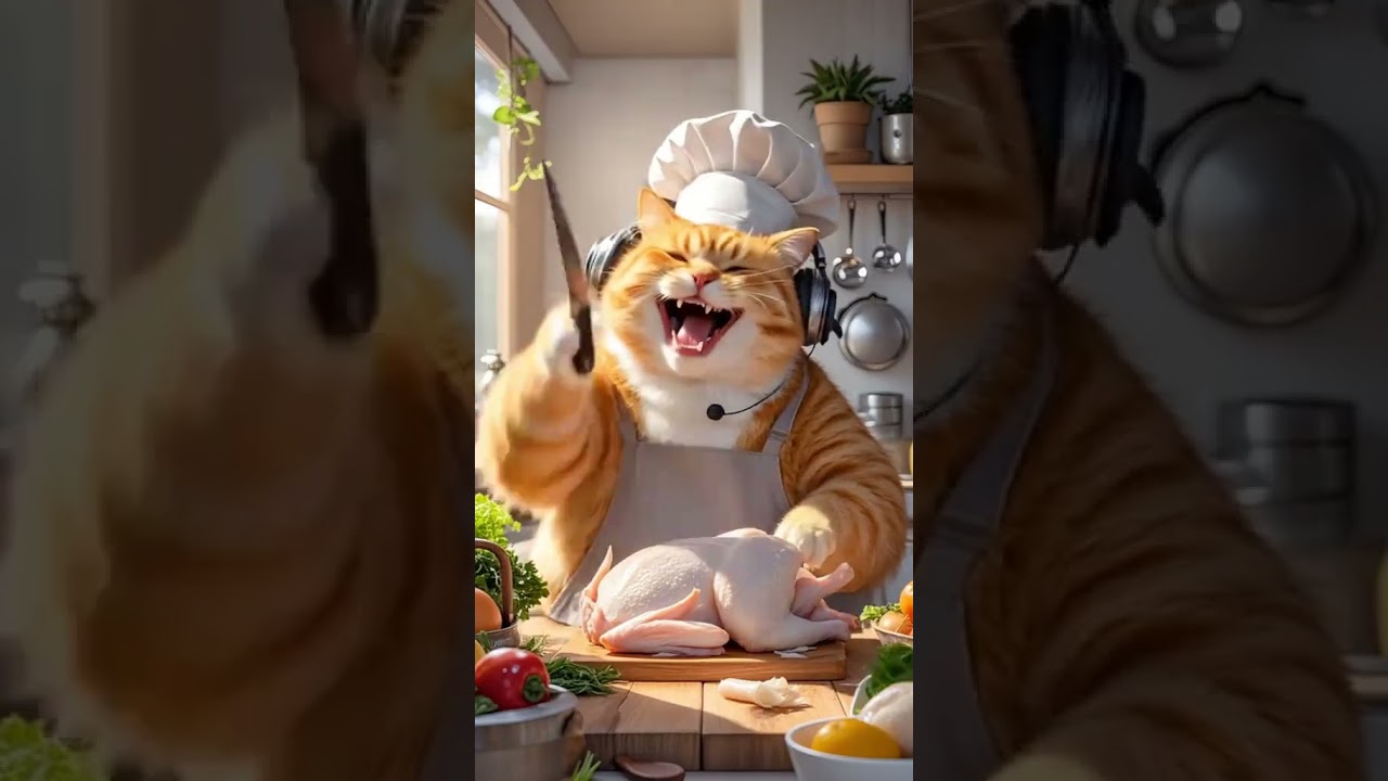 Master Cat and chicken friendship is fun #reels #catlover #orangecat #mastercat #aiart #cartoon