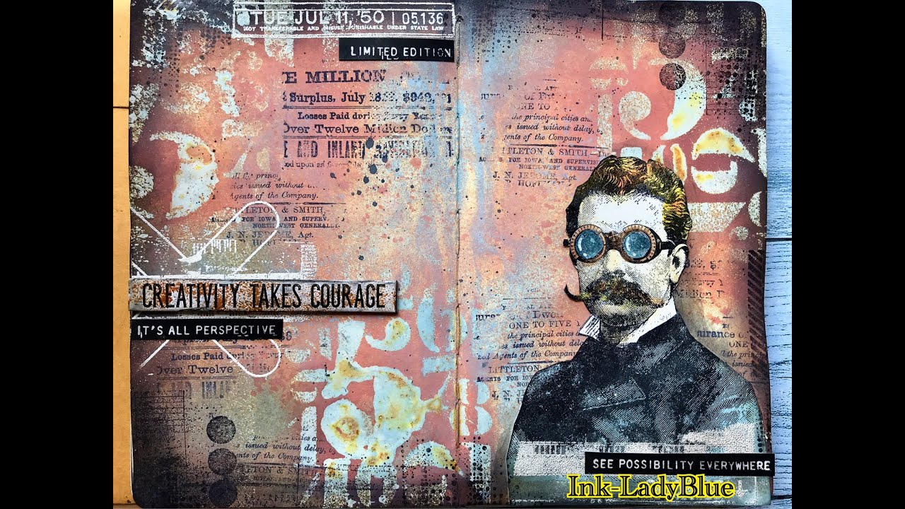 Art journal /With The professor  and resist spray #timholtz  #stampersanonymous
