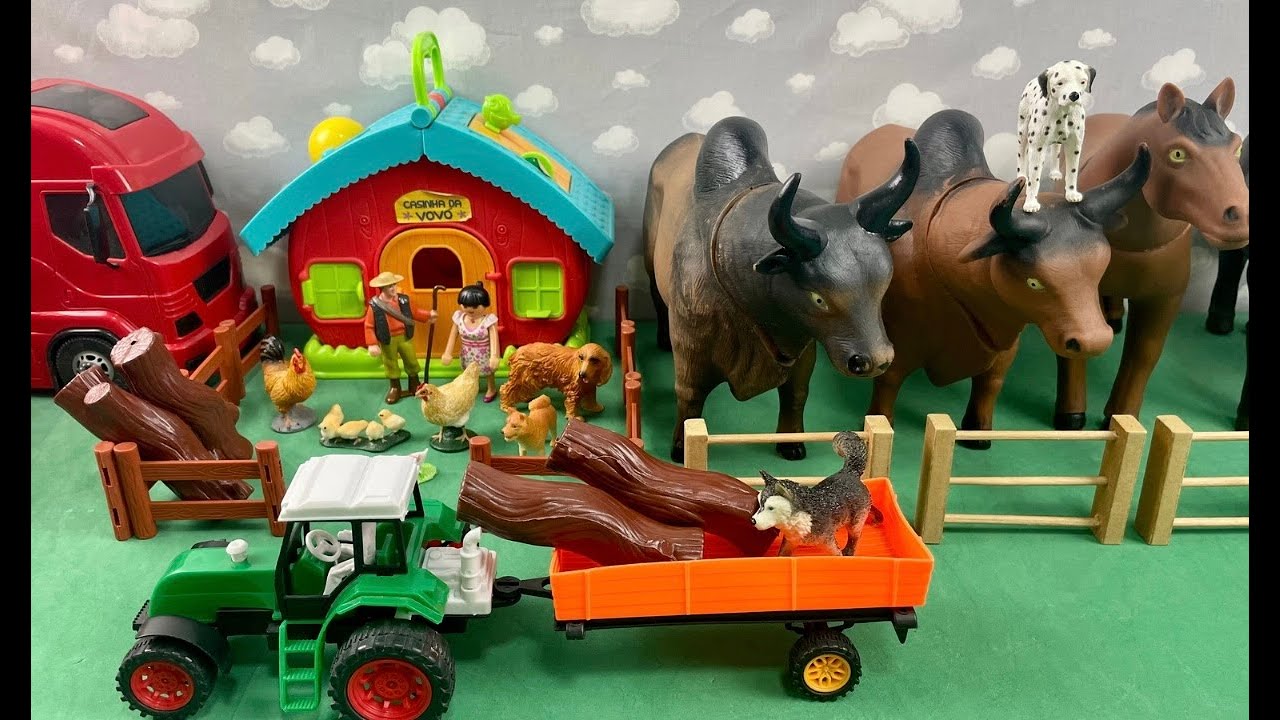 DOG, HORSE, COW, OX, DUCK, ROOSTER, HEN, TRACTOR, TRUCK / CACHORRO, CAVALO, VACA, BOI, CARRETA