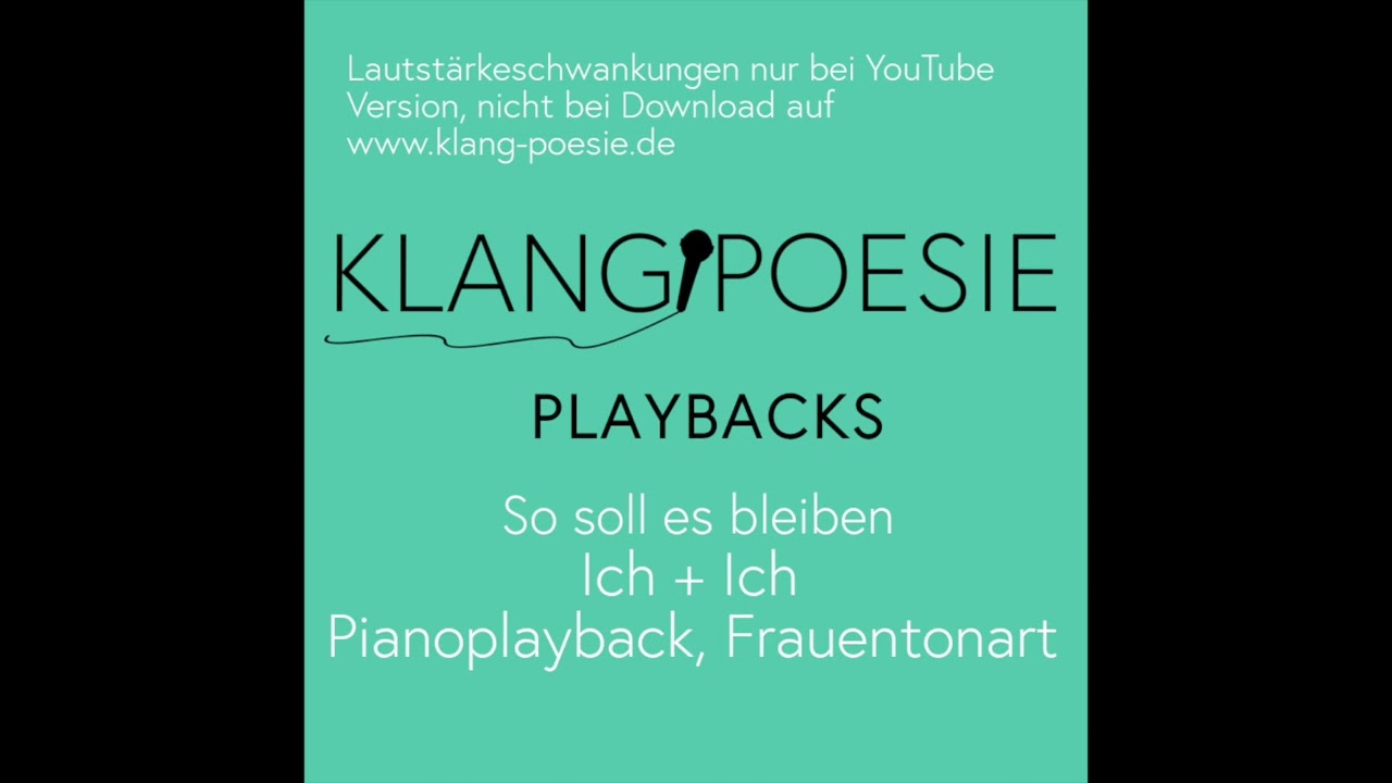 So soll es bleiben Ich + Ich Female Piano Playback Karaoke Instrumental