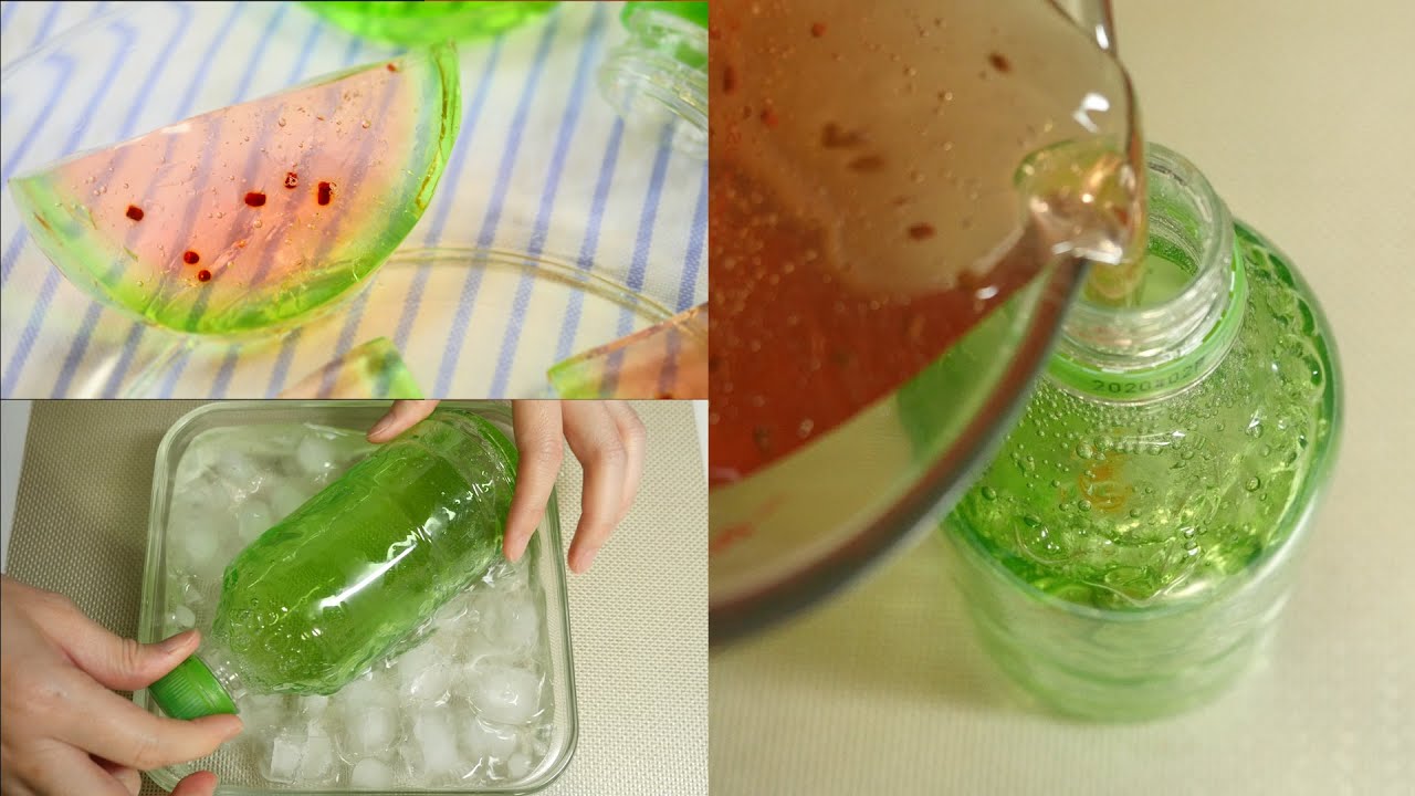 Watermelon Gelatin Dessert made with a Plastic Bottle ペットボトルでスイカゼリー