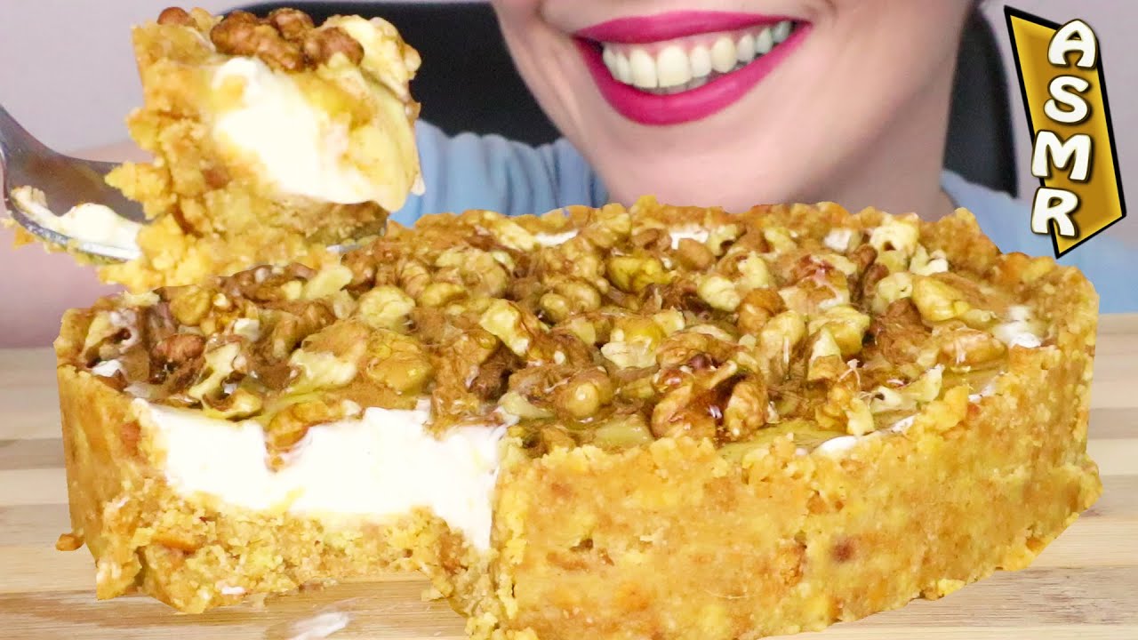 YOGURT TART WITH WALNUTS & HONEY 🍯 | No Talking | ASMR Mukbang  - 먹방 | Real Eating Sounds