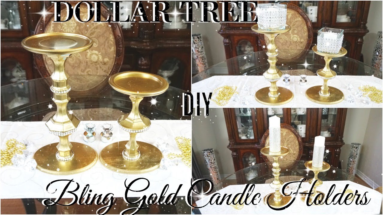 DOLLAR STORE DIY 💎 DOLLAR TREE DIY BLING CANDLESTICKS DECOR 💎 DIY GLAM ROOM DECOR 💎