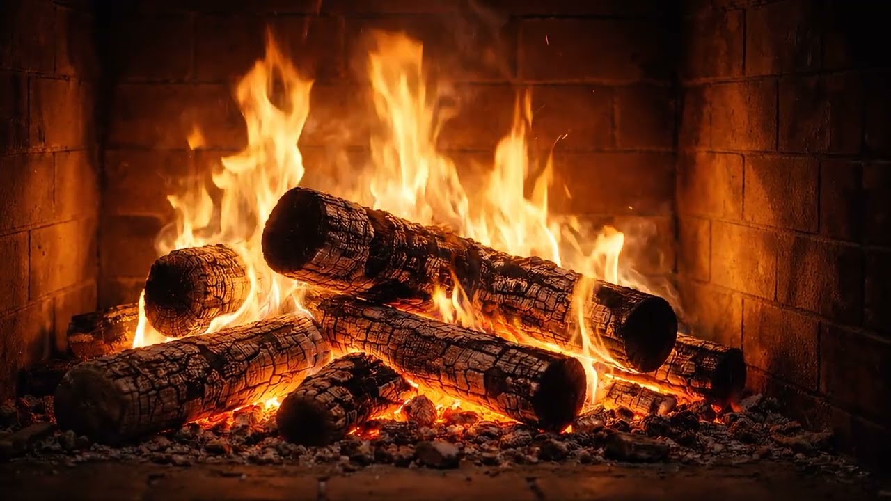 Fireplace with crackling fire sounds full HD
