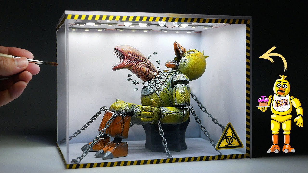 Diorama of FNaF Chica with Alien Chestbuster in the Laboratory