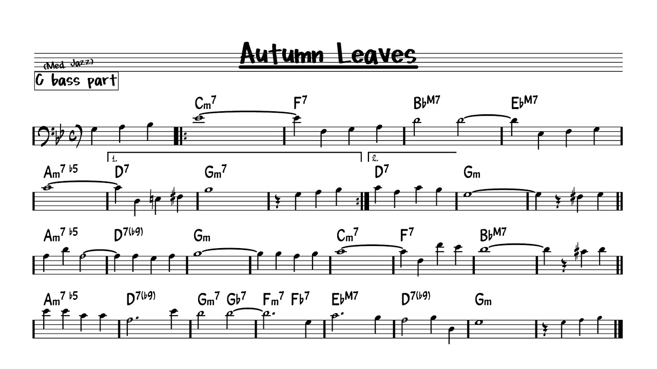 Autumn Leaves D minor version - Play along - C bass version