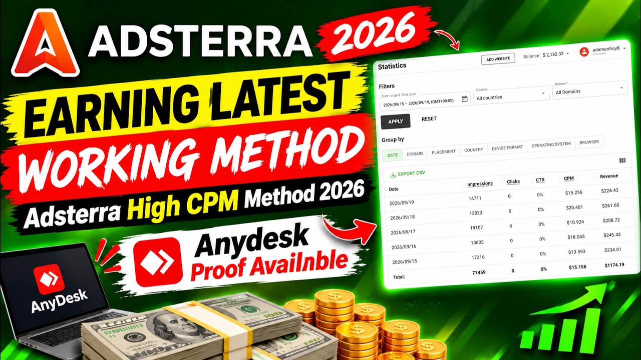 Adsterra Earning Latest Working Method 2026  Adsterra High CPM Method 2026  Live Proof