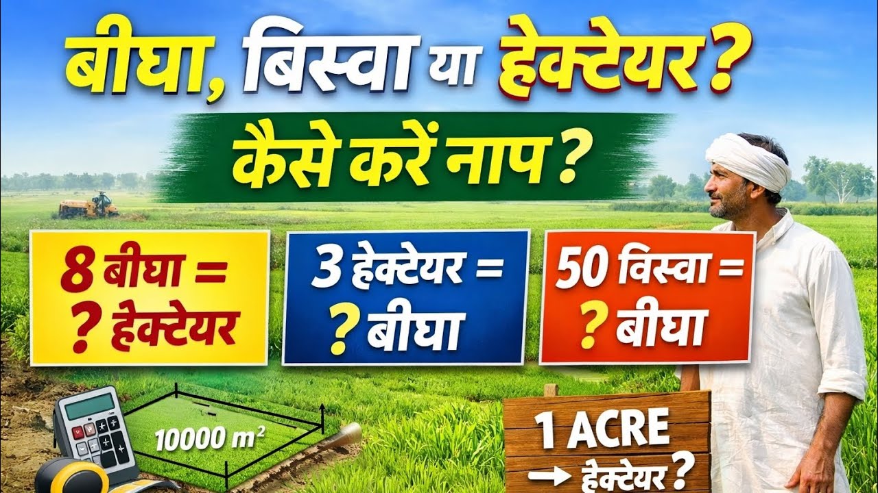संपूर्ण जानकारी कैसे निकाले हेक्टेयर ,बीघा, बिस्वा, वर्ग मीटर ,वर्ग फुट 