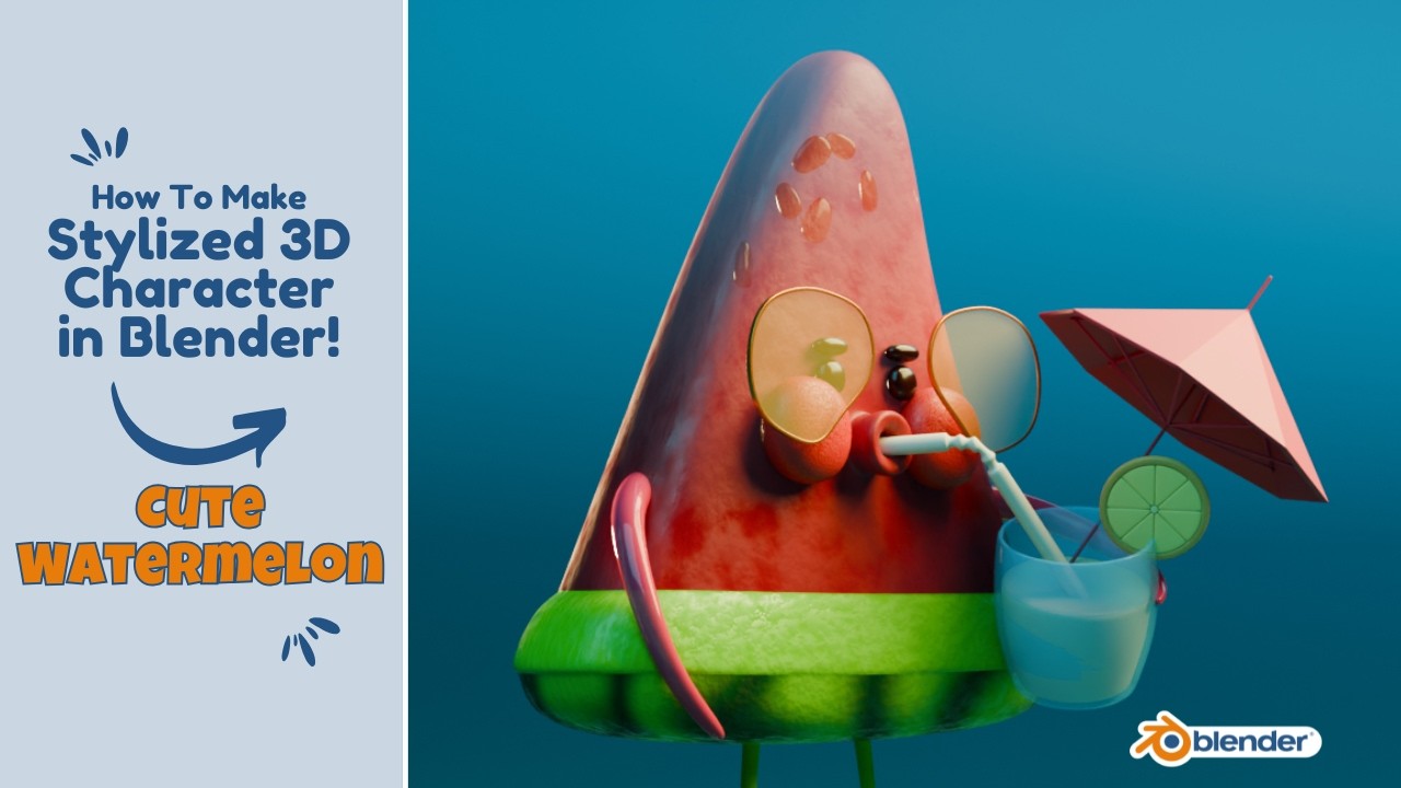 Stylized 3D Watermelon Character in Blender | Cute 3D Modeling & Rendering