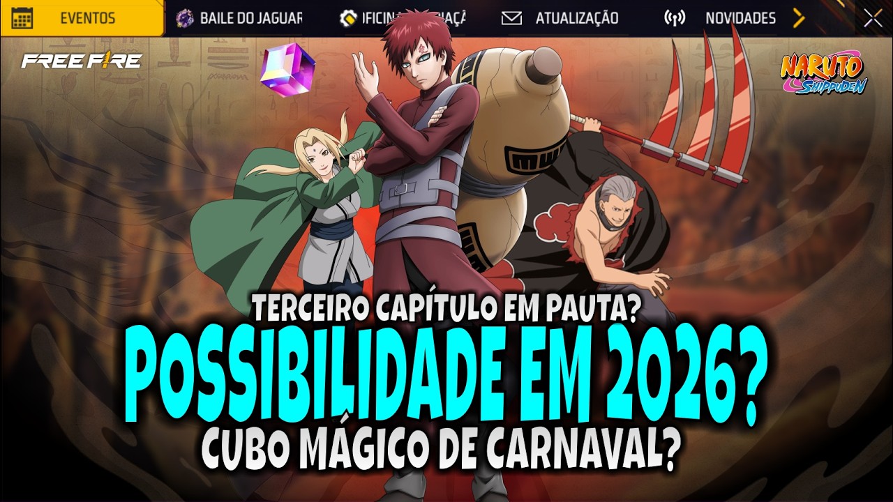 🚨URGENTE! NARUTO RETORNANDO EM 2026?! + SKIN GRÁTIS E CUBO MÁGICO | NOVIDADES FREE FIRE