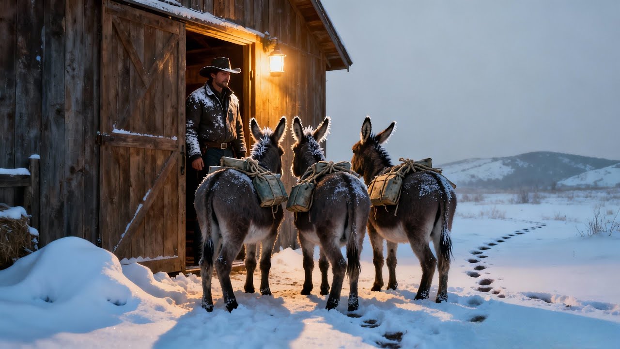Cowboy Opened Door to Three Freezing Donkeys — What They Carried Will Make You Cry