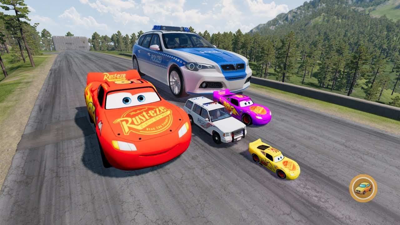Big & Small McQueen vs Zombie Mack | Police Chase Mega Ramp Downhill – BeamNG.drive
