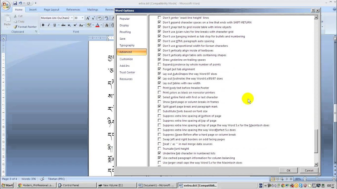 Solving the Monlam Bodyig Unicode Font line breaking problem in MS-Word