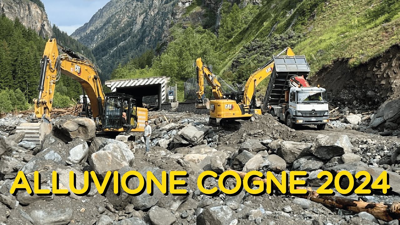 GLI EROI DI COGNE - DECINE DI ESCAVATORI AL LAVORO - ALLUVIONE COGNE #cogne #alluvione #excavator