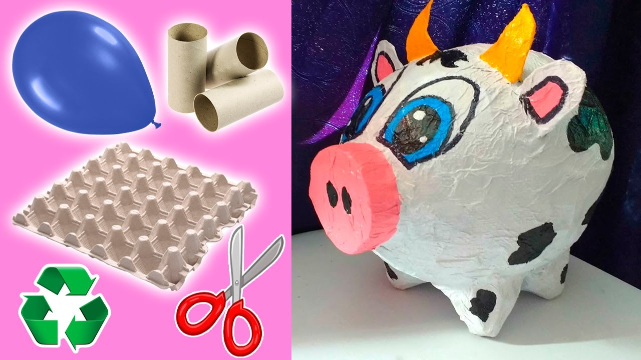 🐄 Vaca alcancía con material  reciclado 🌈 Haz tu alcancía ♻️ Cow piggy bank with recycled 🥰