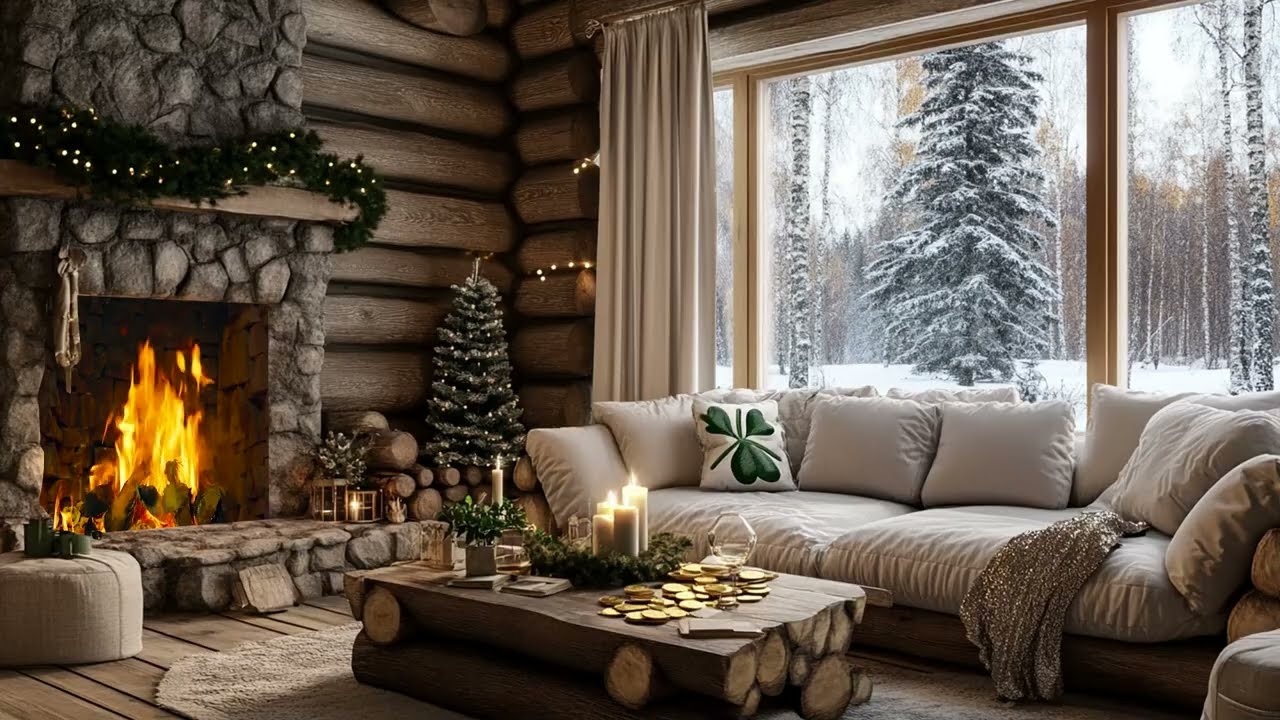Peaceful Winter Snow And Crackling Fire Ambience Bring Balance Comfort And Quiet Ease