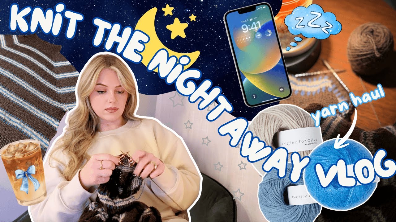 Cozy knit with me VLOG 🩵🌙 - Norma sweater & Knitting For Olive yarn haul *chill vibes*