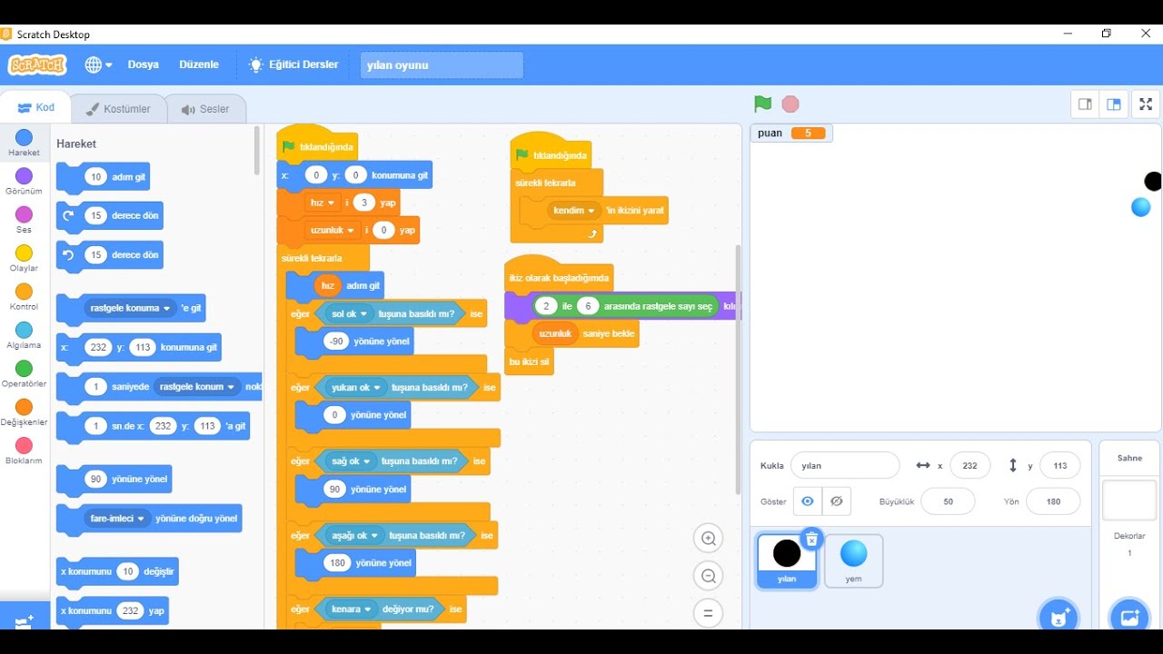 Scratch Dersi  5.  Hafta (Yılan Oyunu Yapımı)  #KodlaÖğren  #Scratch
