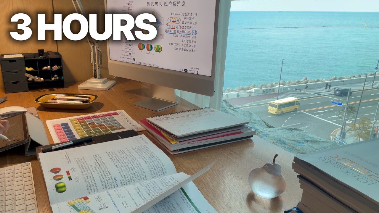 3 Hour Deep Focus Studyㅣ🌊Ocean ViewㅣReal-Time Day to NightㅣNo Breakㅣ3시간 집중