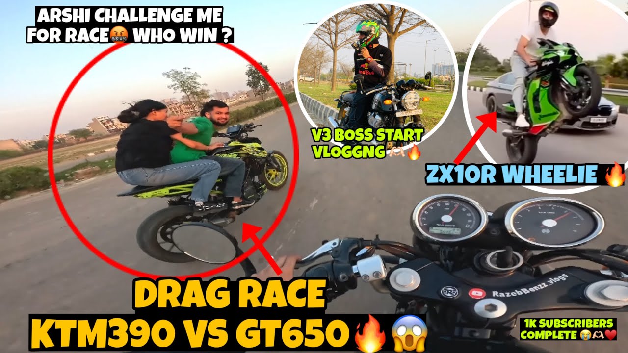 @V3Boss07 Challanged For Drag Race Ktm390 VS Gt650 🔥| Wheelie On ZX10R 😱