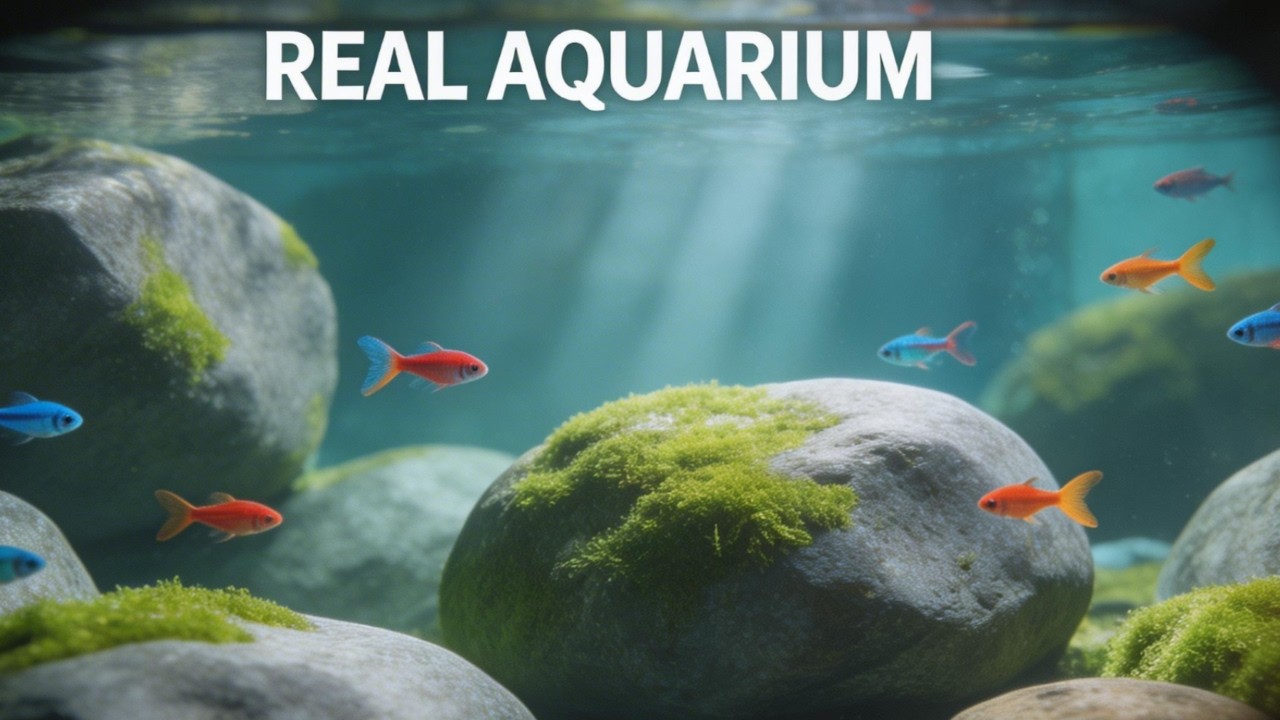 Calming Aquarium Landscape | Moss-Covered Stones & Natural Water Sound for Sleep