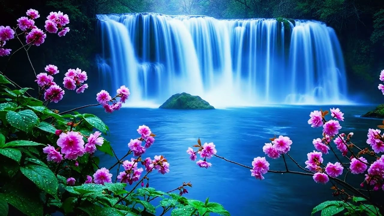 Moonlit Blue Waterfall