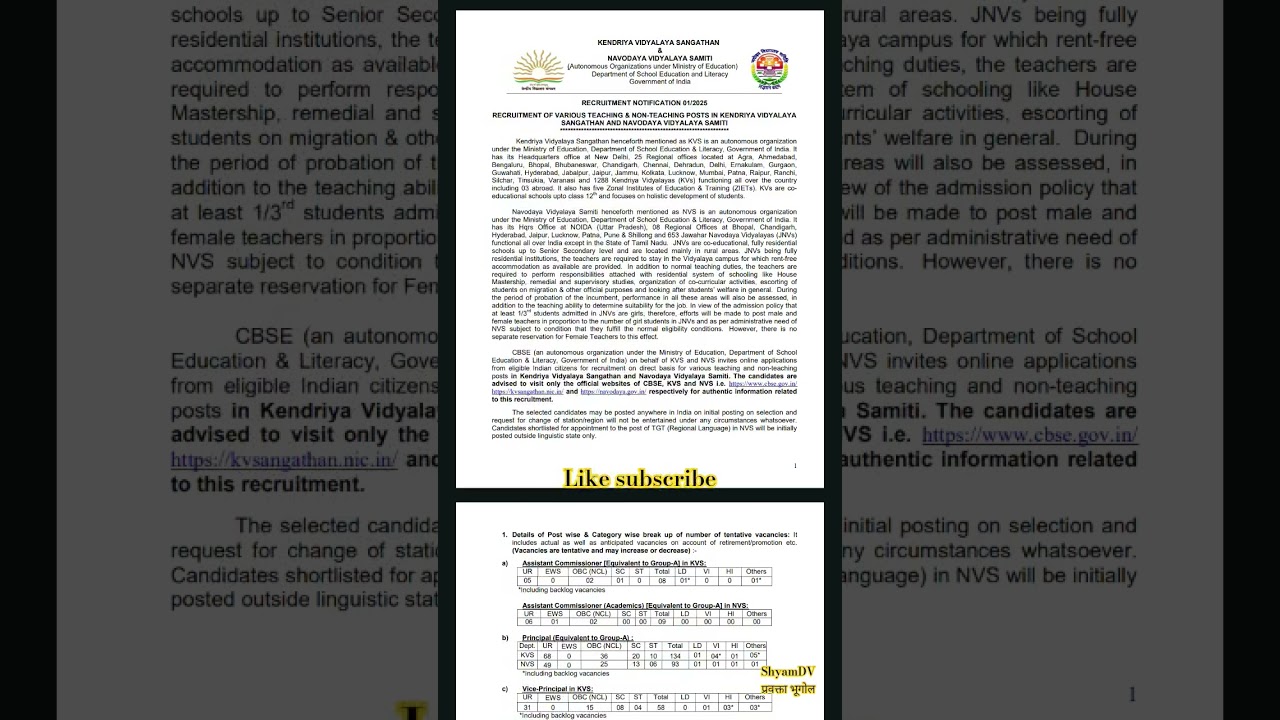 kvs nvs vacancy out|navoday vidyalay kvs notification 2025 out