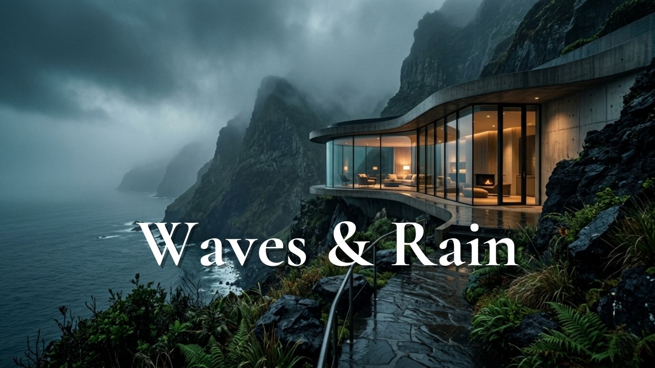 Relaxing Ocean Waves and Rain with Calm Ambient Music | Peaceful Cliffside Nature