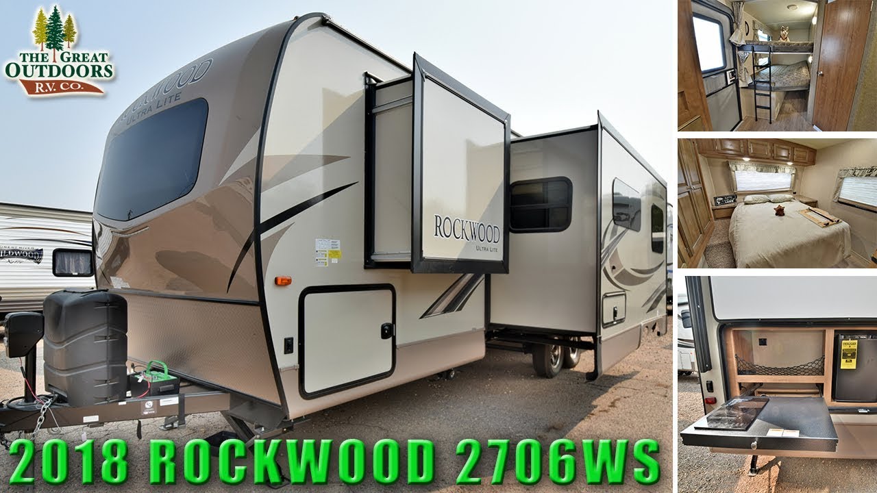 New 2018 Rear Bunk Model ROCKWOOD 2706WS Outside Kitchen Travel Trailers RV Colorado Dealer