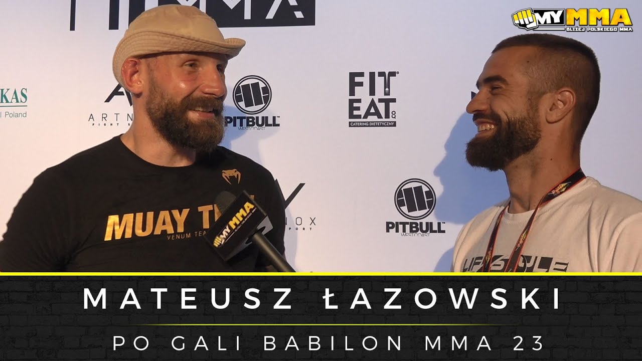 Mateusz Łazowski po wygranej walce z Marcinem Kalatą na gali Babilon MMA 23