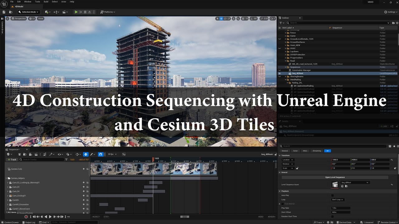 4D Construction Sequencing using Blender, Unreal Engine 5, and Cesium 3D Tiles. (now with UI)