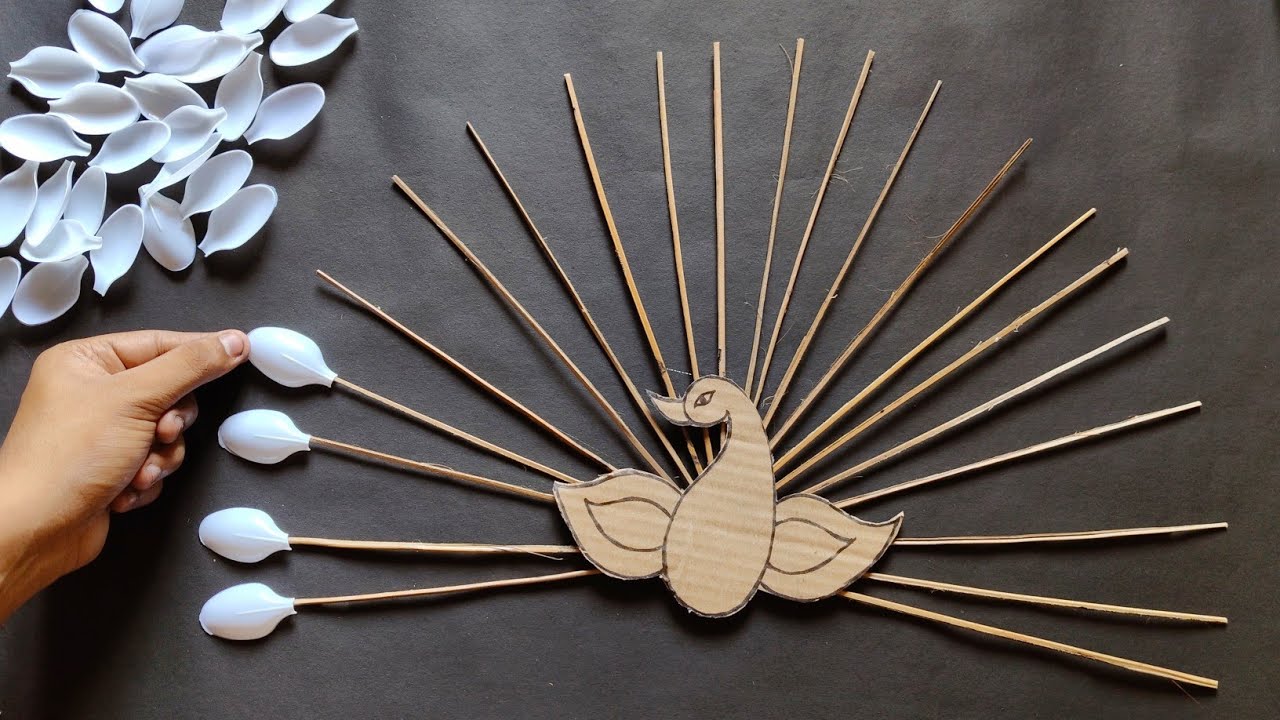 Unique Peacock Wall Hanging | Best out of Waste Cardboard Spoons and broom sticks | Home decoration
