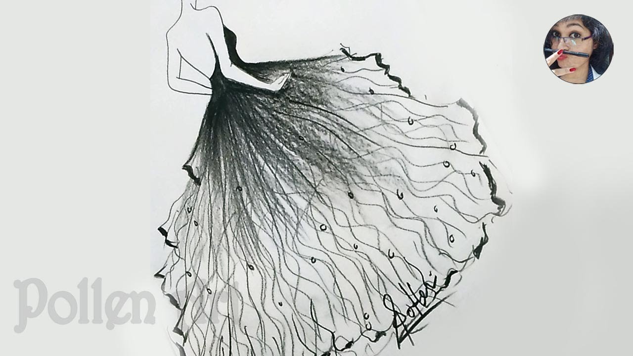 How to draw a ball gown dress | How to Draw a Dress Easy Step by Step - S Pollen
