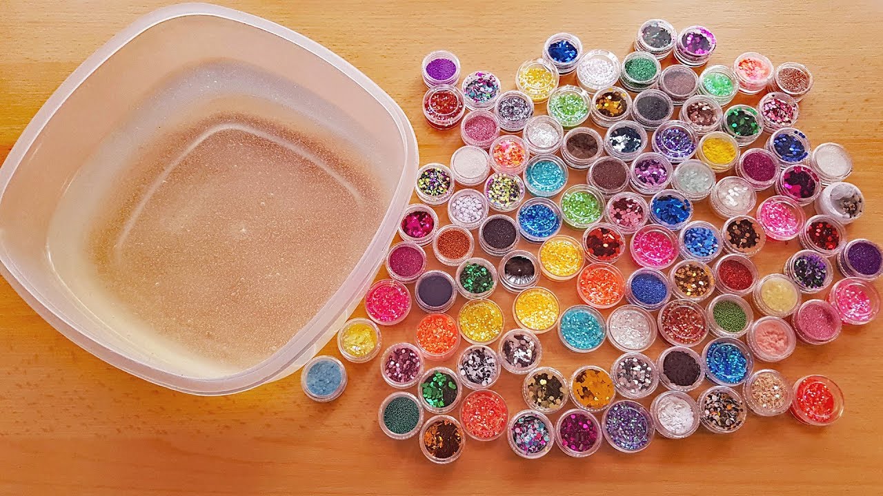 100 Glitter into Clear Slime Mixing - Izabela Stress