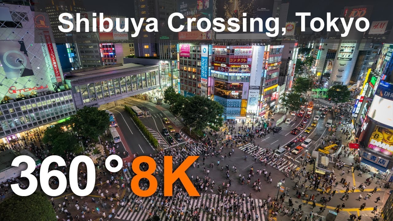 360 video, Shibuya Crossing. Tokyo, Japan. 8K video