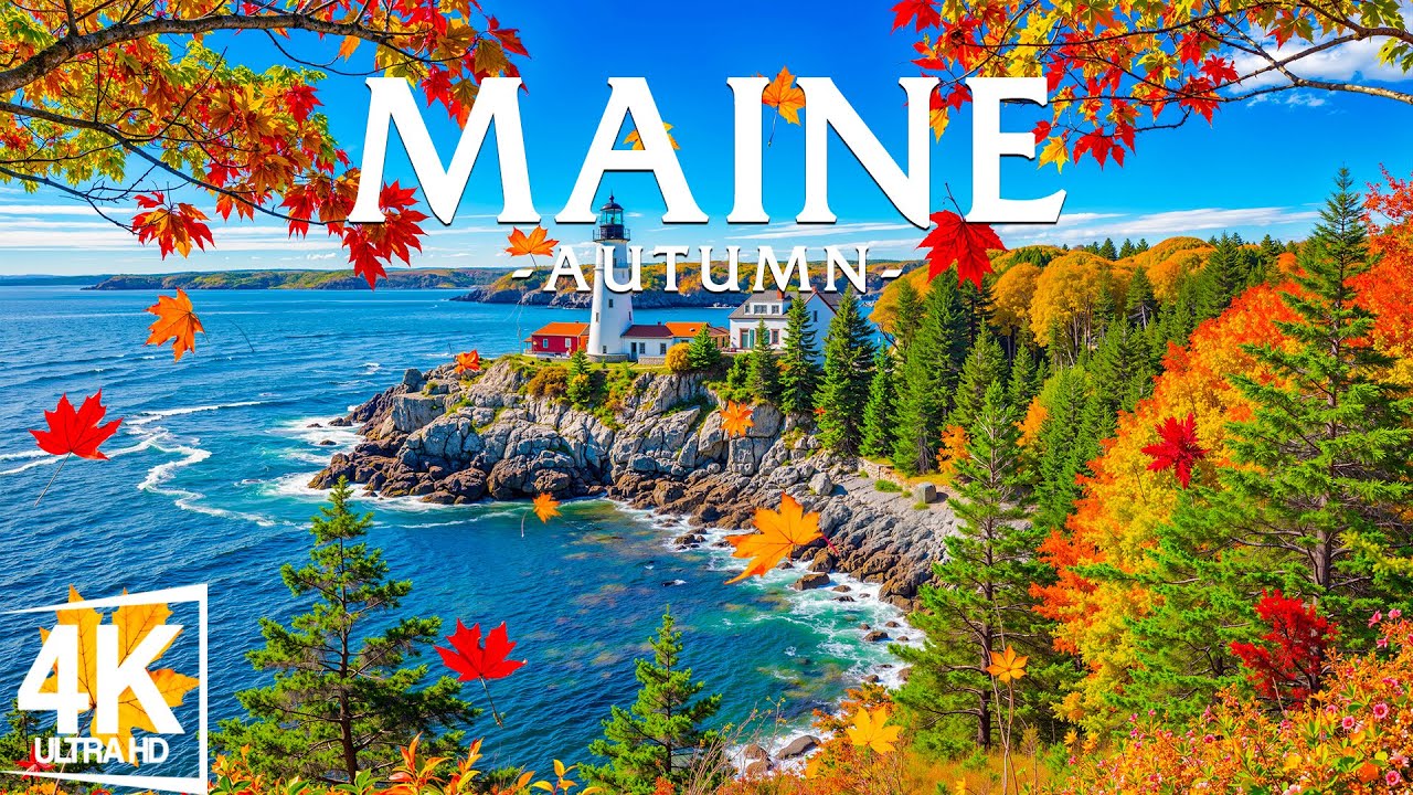 🍂 Wonders of Autumn Maine 4K 🍁 Acadia Cliffs, Portland Lighthouse & Scenic Byways in Golden Hues