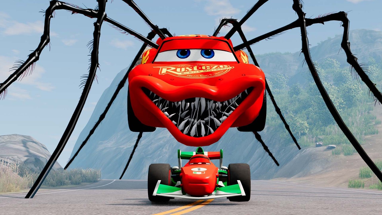 Epic escape from The Lightning McQueen Eater, Spider McQueen, Francesco  |BeamNG.Drive Compilation#2