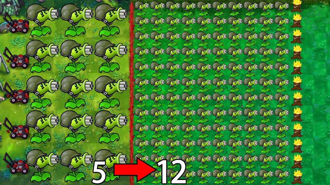 Super Large Map 99GatlingPea VS 999Zombies-------Plants vs Zombies