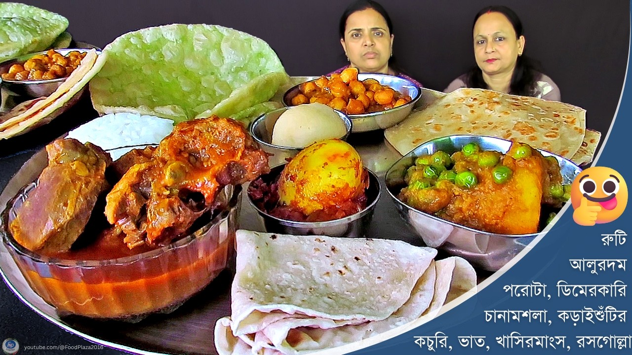 Mutton Rice Egg Curry Bread Potato curry পরোটা চানামসালা কচুরি রসোগোল্লা Huge Thali Eating Challenge