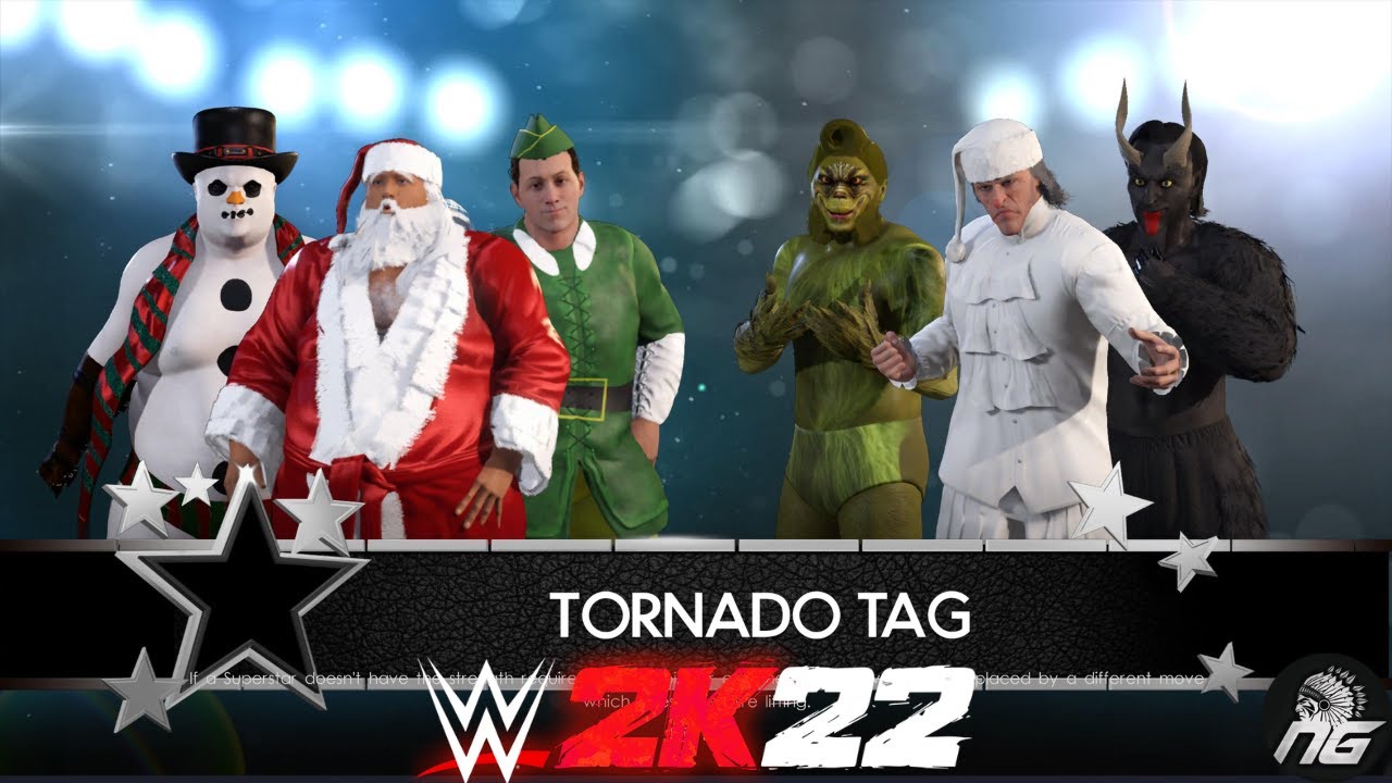Santa Frosty Buddy vs Grinch Scrooge Krampus CHRISTMAS TAG WWE 2K22 Gameplay 4K 60FPS (FULL MATCH)