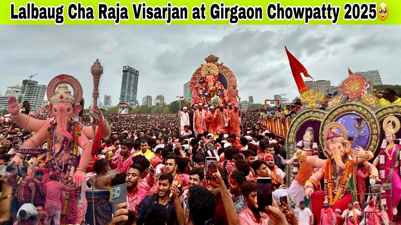 Lalbaug Cha Raja Visarjan at Girgaon Chowpatty 2025🥹 || Mumbai Ganpati Visarjan at Girgaon Chowpatty