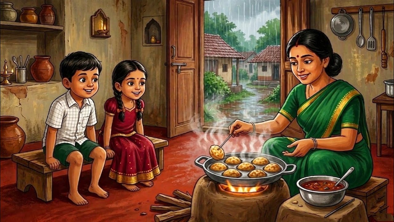 ​🌧️ 1990s Village Rain ASMR | Cooking Crispy Paniyaram & Spicy Chutney in a Traditional Kitchen