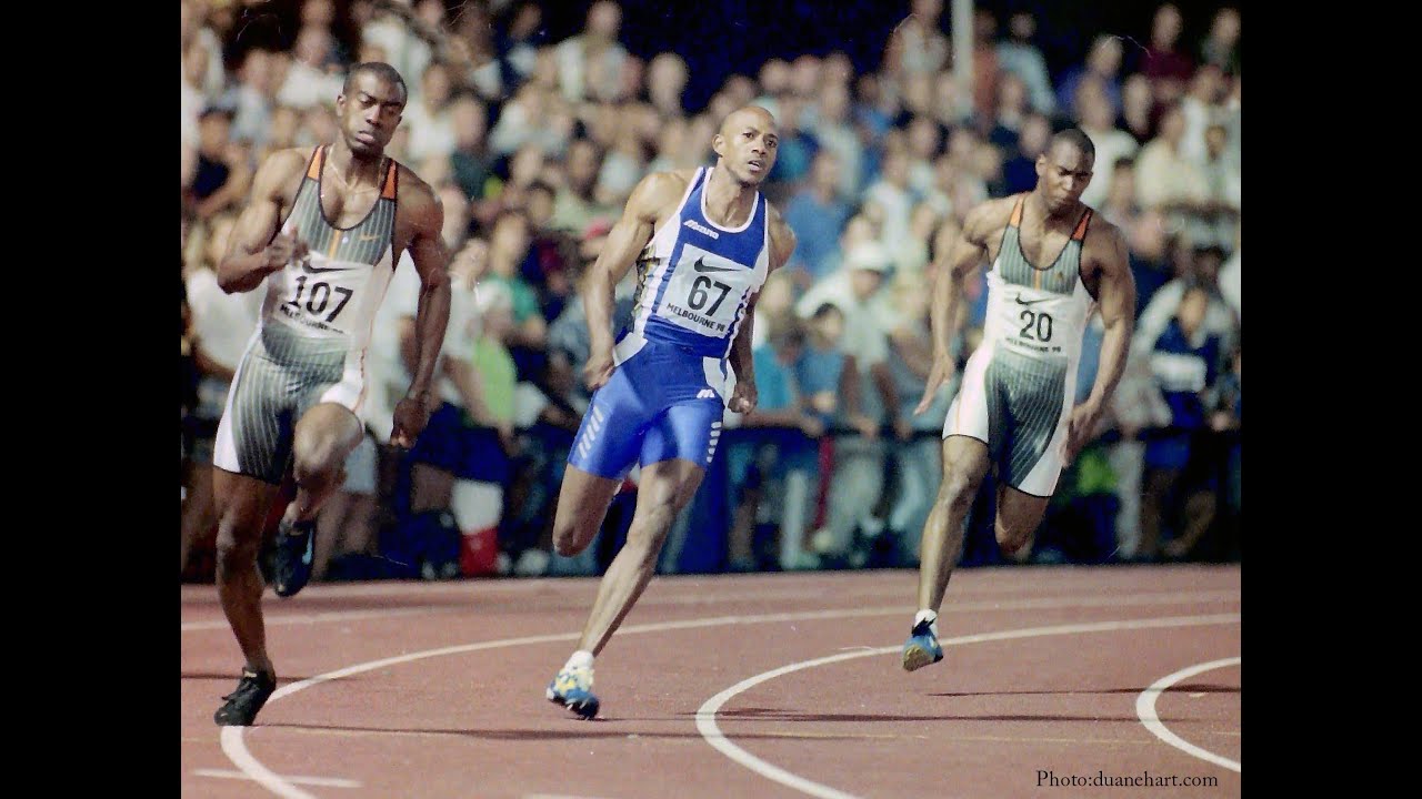 Frank Fredericks, Allen Johnson, Patrick Stevens - Mens 200m 1998 Melbourne Grand Prix